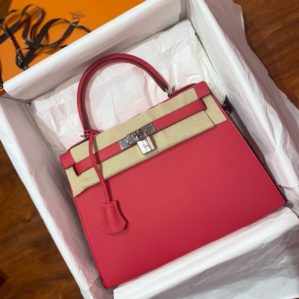 (SOLD)HERMES KELLY 28 SELLIER ROSE EXTREME PHW